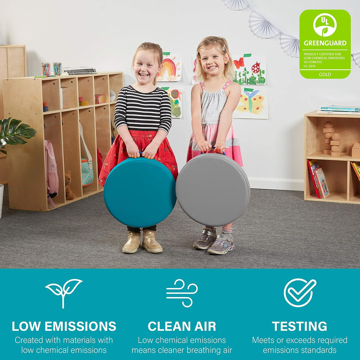 Factory Direct Partners SoftScape - Cojines Redondos de 15 Pulgadas con Asas; Asientos Flexibles para guardería, Preescolar, Sala de Juegos; Espuma de Lujo de 2 Pulgadas de Grosor (6 Piezas) –