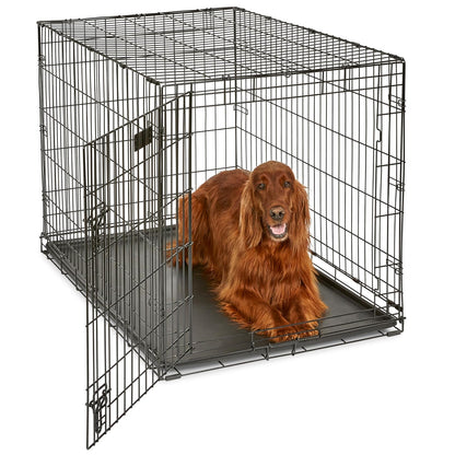 MidWest Homes for Pets Caja para perro iCrate de una y doble puerta mejorada, incluye sartén a prueba de fugas, pies protectores de suelo, panel divisor y nuevas características patentadas