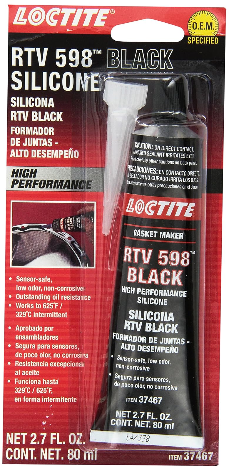 Loctite - Silicona de alto rendimiento 37467 negra RTV 598. 80 ml.