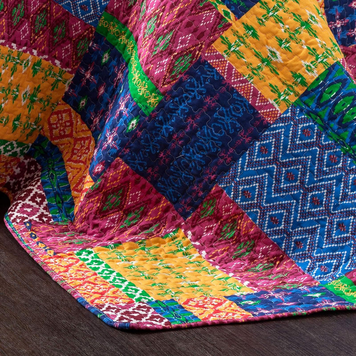 Lush Decor Misha - Juego de edredón de 3 Piezas, Color Fucsia, matrimonial/Queen, Color fucisa/Azul Marino