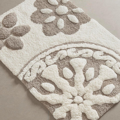 Madison Park Casablanca - Alfombra de baño 100% algodón, Lujosa, con patrón Floral, Absorbente, de Secado rápido, diseño de SPA, decoración de Ducha, Rectangular, 20 x 30 Pulgadas, Color Gris Pardo - 2'6" x 3" (Rectangular) - Gris pardo