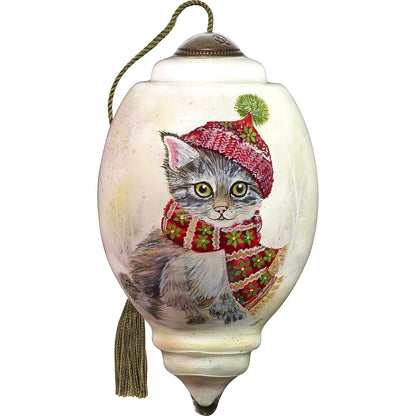 Ne'Qwa Art - Adorno de Vidrio soplado Pintado a Mano, diseño de Gato, Winter Kitten - Cat, 1, 1