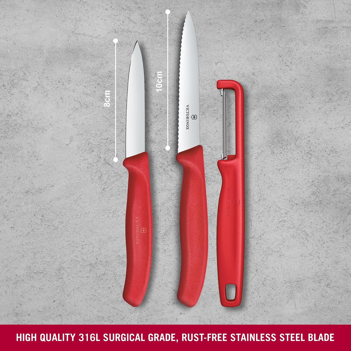 Set de Cuchillos Mondadores y Pelador, Swiss Classic, 3 piezas, Rojo