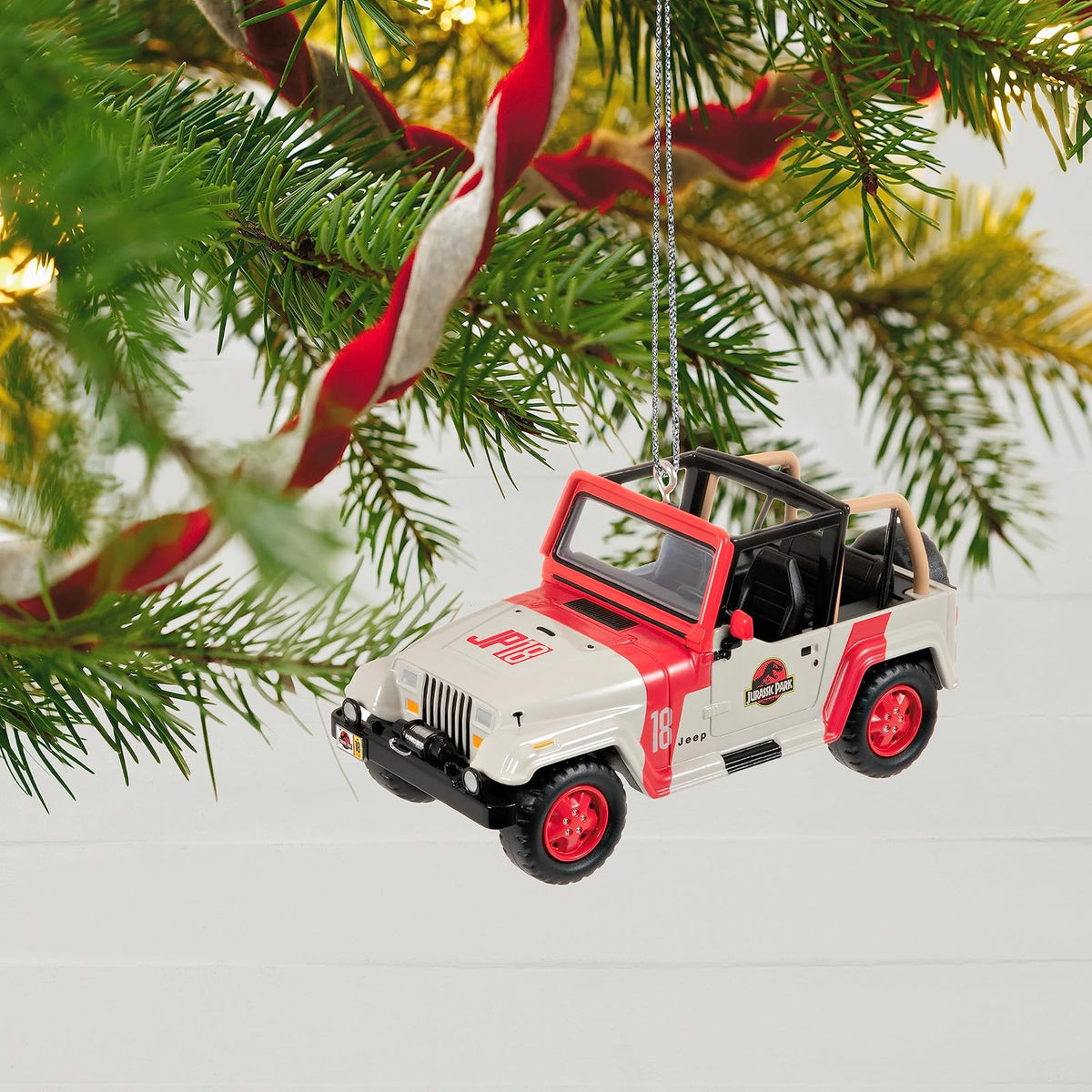 Hallmark - Adorno de Navidad 2023, The Car's The Star Jurassic Park 1992 Jeep Wrangler, Adorno de Metal, Regalos de película