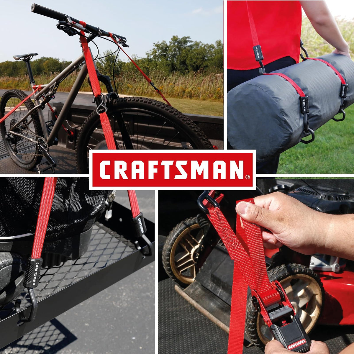 Craftsman Kit de Amarre de 10 Piezas Negro/Rojo con Correas de Trinquete y Bolsa 12 Pies x 1 Pulgada CMXAZBS777