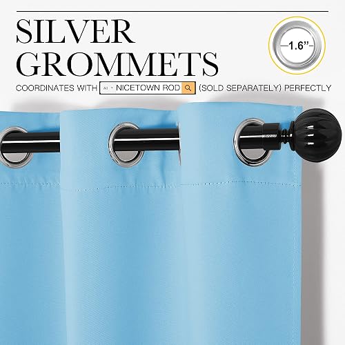 NICETOWN Cortinas Opacas Azul Celeste - Cortinas Gruesas Ollaos Telas Termicas Aislantes Frio Calor/Paneles para Ventanas Pequeñas Dormitorio Cocina(Azul, 1 Par, 107 x 213 cm)