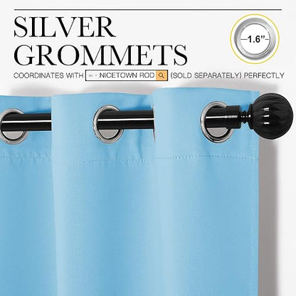 NICETOWN Cortinas Opacas Azul Celeste - Cortinas Gruesas Ollaos Telas Termicas Aislantes Frio Calor/Paneles para Ventanas Pequeñas Dormitorio Cocina(Azul, 1 Par, 107 x 213 cm)