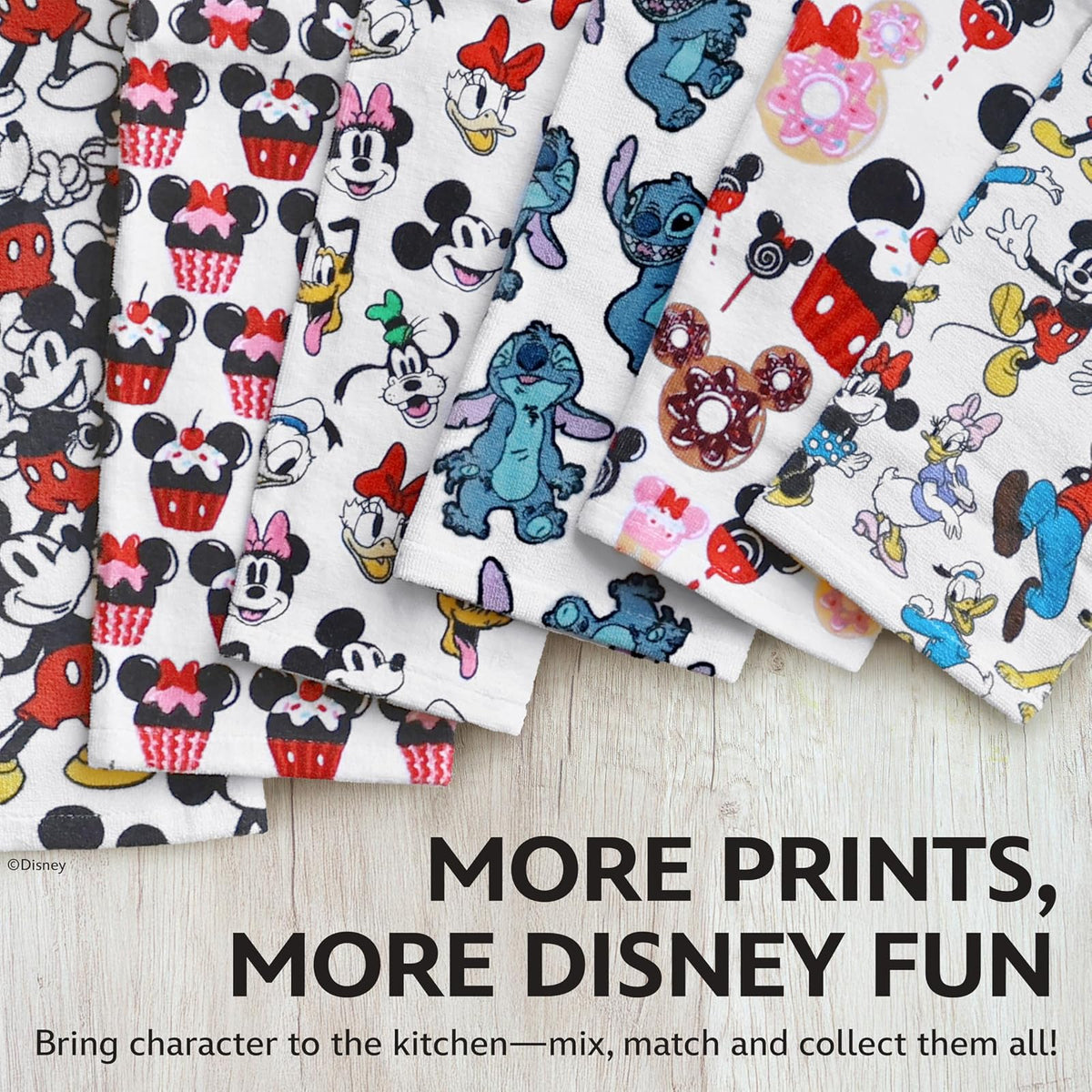 Disney - Juego de 2 toallas de cocina 100% algodón – Toallas de cocina suaves y absorbentes de 16 x 26 pulgadas, diseños de Mickey, Minnie y Stitch – Duraderas, lavables a máquina (Mickey & Friends