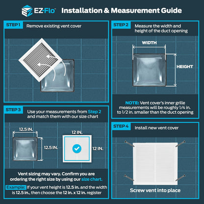 EZ-FLO 61627 - Cubierta de ventilación de aire de retorno para pared o techo, rejilla de aire de retorno de acero sólido, cubierta de ventilación HVAC, color blanco