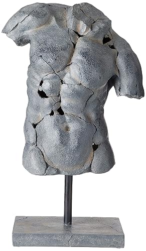 Sagebrook Home Escultura Moderna de Torso Masculino Agrietado de Estatua de Resina con Acabado Negro Texturizado decoración artística del hogar 15 x 9 x 25 Pulgadas
