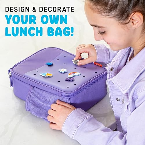 Fiambrera con dije para niños, lonchera con aislamiento térmico para niños y niñas con ranuras para zapatos para personalización, lonchera escolar, color morado