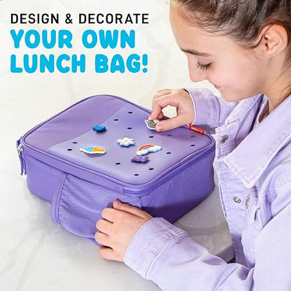 Fiambrera con dije para niños, lonchera con aislamiento térmico para niños y niñas con ranuras para zapatos para personalización, lonchera escolar, color morado