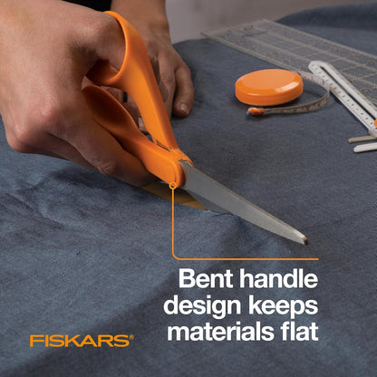 Fiskars 8 Inch The Original Orange-Handled Scissors | Para manualidades, oficina y costura, mango ergonómico doblado que mantiene los materiales planos, cuchillas de acero de
