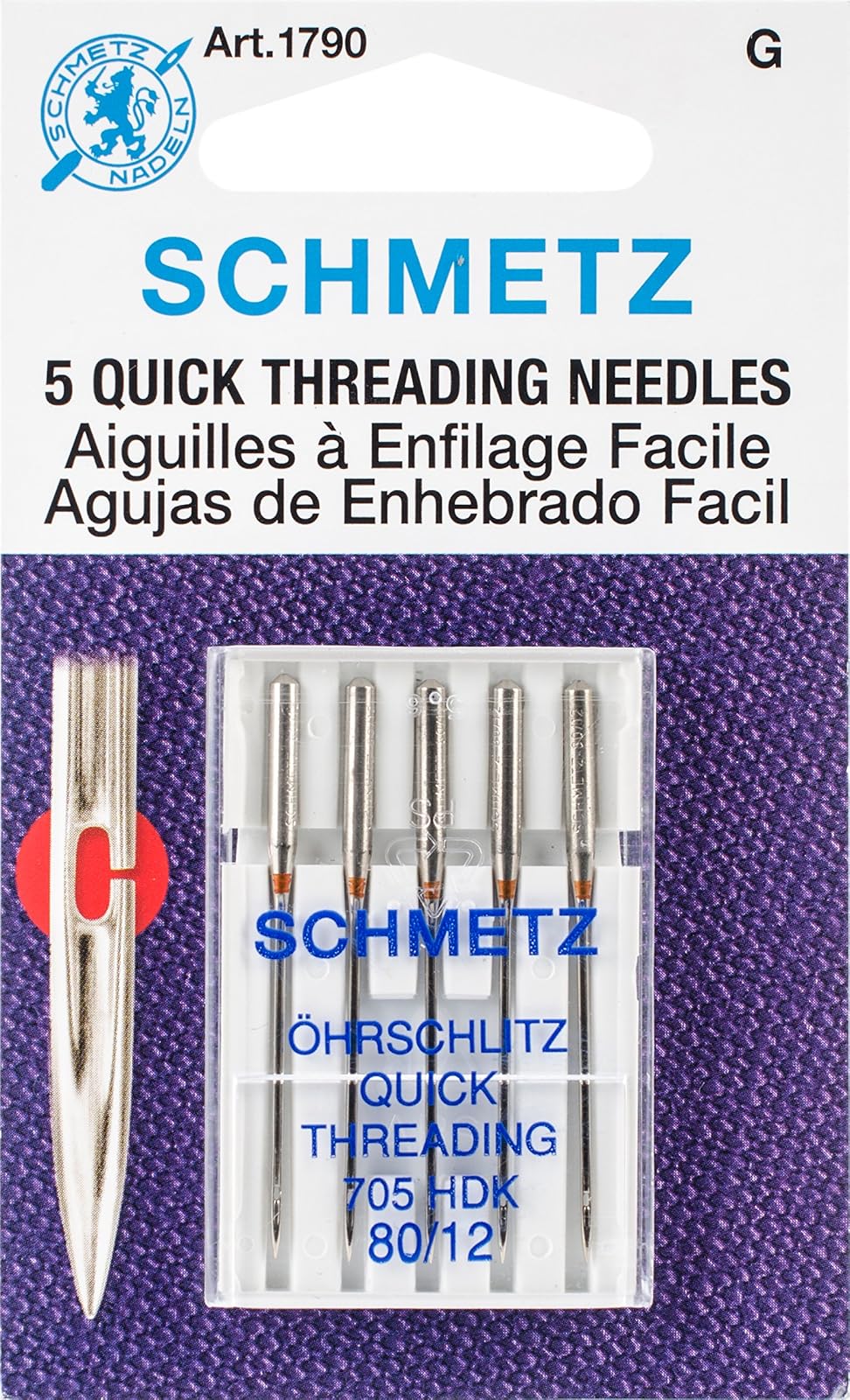 Euro-Notions - Agujas para máquina de enhebrado rápido, tamaño 12/80, 5 Unidades, Color Plateado