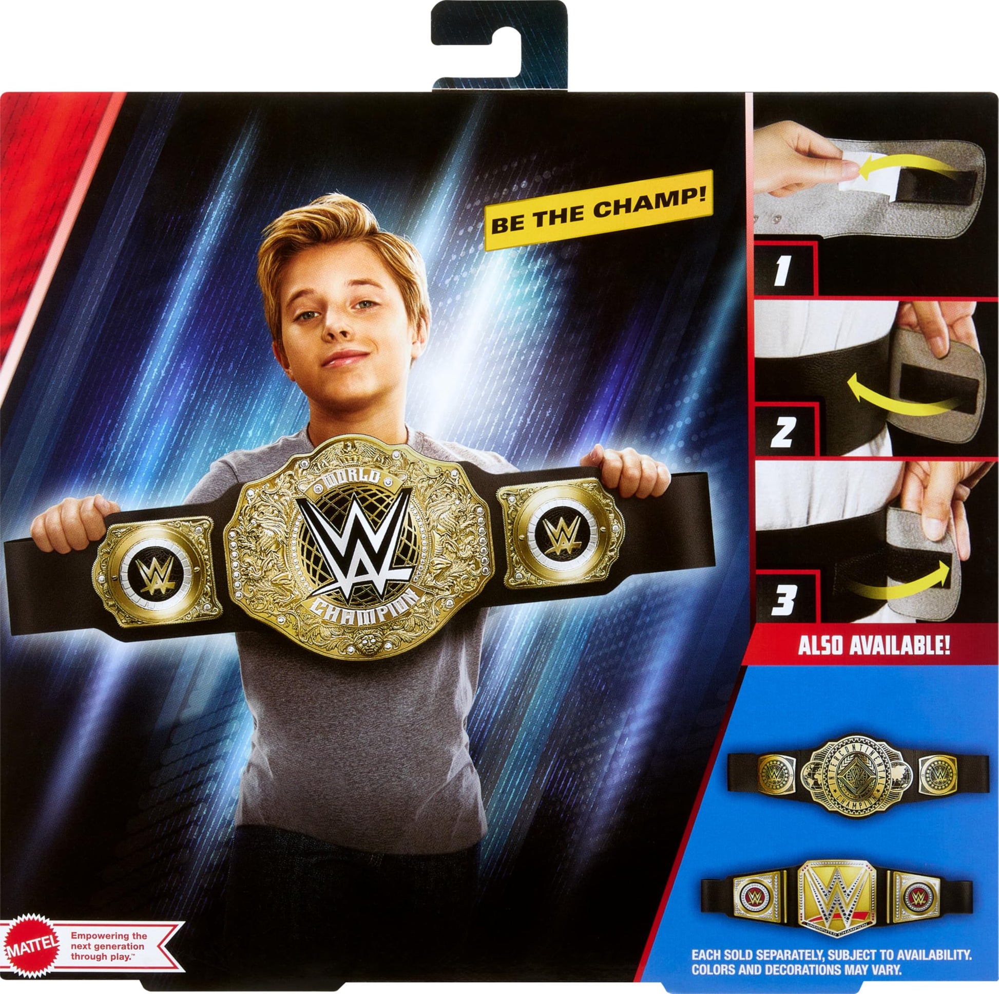 Mattel Cinturón de Campeonato de WWE, Juego de rol y Disfraz del Campeonato Mundial de Peso Pesado, Aprox. 100 cm de Largo cinturón de Piel sintética con Ajuste único, HYF18