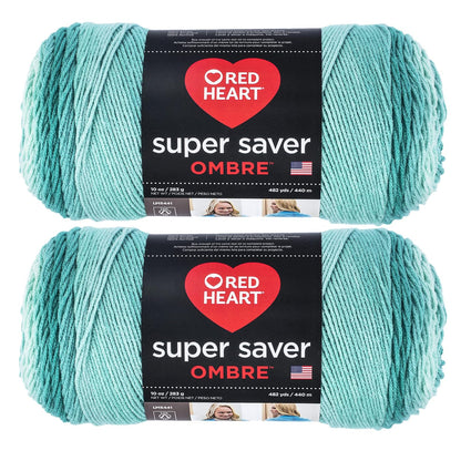 Red Heart Super Saver Jumbo - Hilo de menta degradada - Paquete de 2 unidades de 283 g/10 oz - Acrílico - 4 medianos (peorado) - 482 yardas - Tejer/Crochet