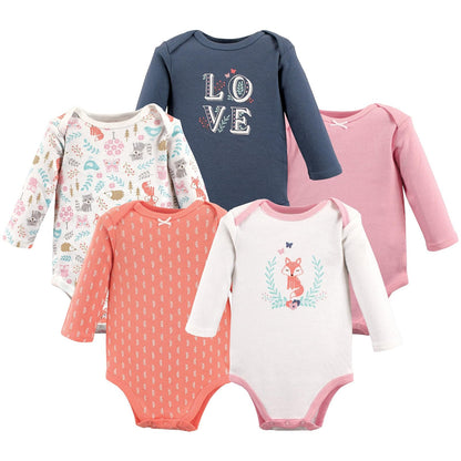 Hudson Baby Paquete de 5 Bodies de Manga Larga para Niña - woodland fox - 0-3 Meses