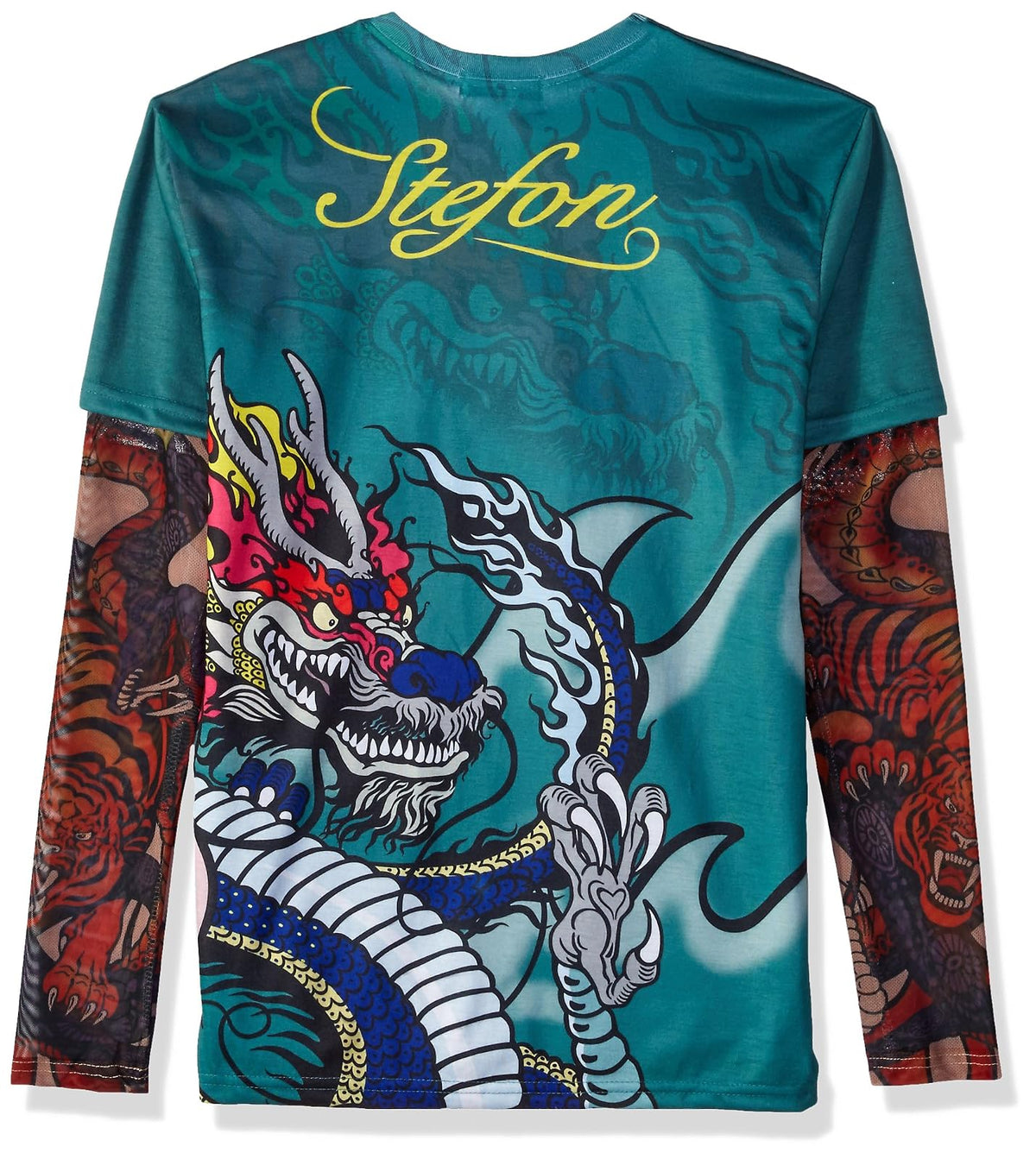 Faux Real Camiseta de Manga Larga para Hombre, Foto-Realista, de Malla