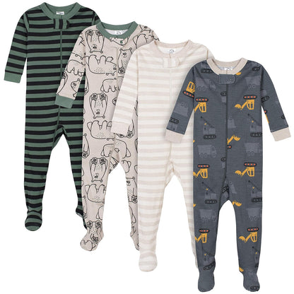 Gerber Paquete de 4 Pijamas con Pies y Cierre para Niño - 5 Años - Osos y Camiones Gris