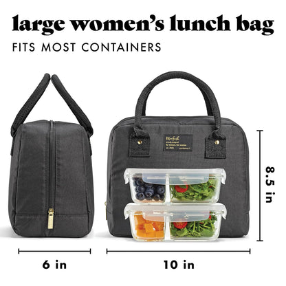 Fiambrera para mujer, con aislamiento para el trabajo, a prueba de fugas y resistente a las manchas, con contenedores, bolsa Bloomington con cierre de cierre, color negro