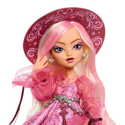 Monster High Muñeca Moonspell Magic Carina Song 4Y+ | Bruja del amor en vestido rosa con caldero sorpresa y accesorios: espejo, sombrero y libro de hechizos, JNM26