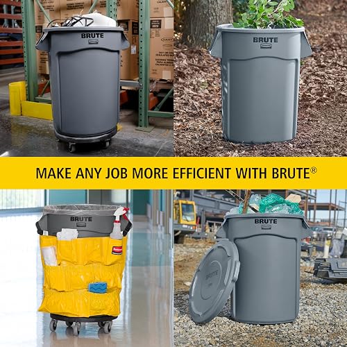 Rubbermaid Commercial Products BRUTE® – Contenedor para Recolección de Residuos con Manijas Ergonómicas, Bote que no se Decolora, Deforma ni Agrieta, Capacidad de 121 L, Gris FG263200GRAY