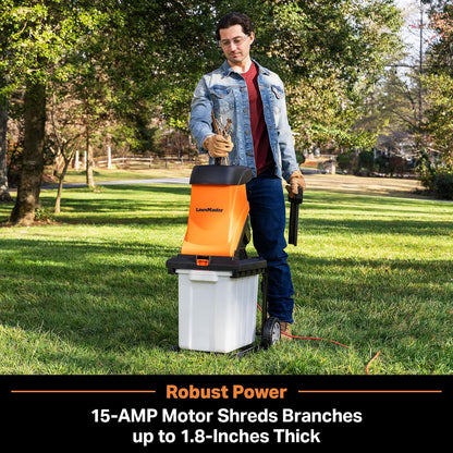 LawnMaster FD1504 - Trituradora eléctrica de madera de 15 amperios con contenedor de colección