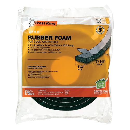 Frost King R338H Cinta de espuma de caucho esponjosa 3/16 pulgadas, color negro, 1-1/4"W, 5/16"T, Negro