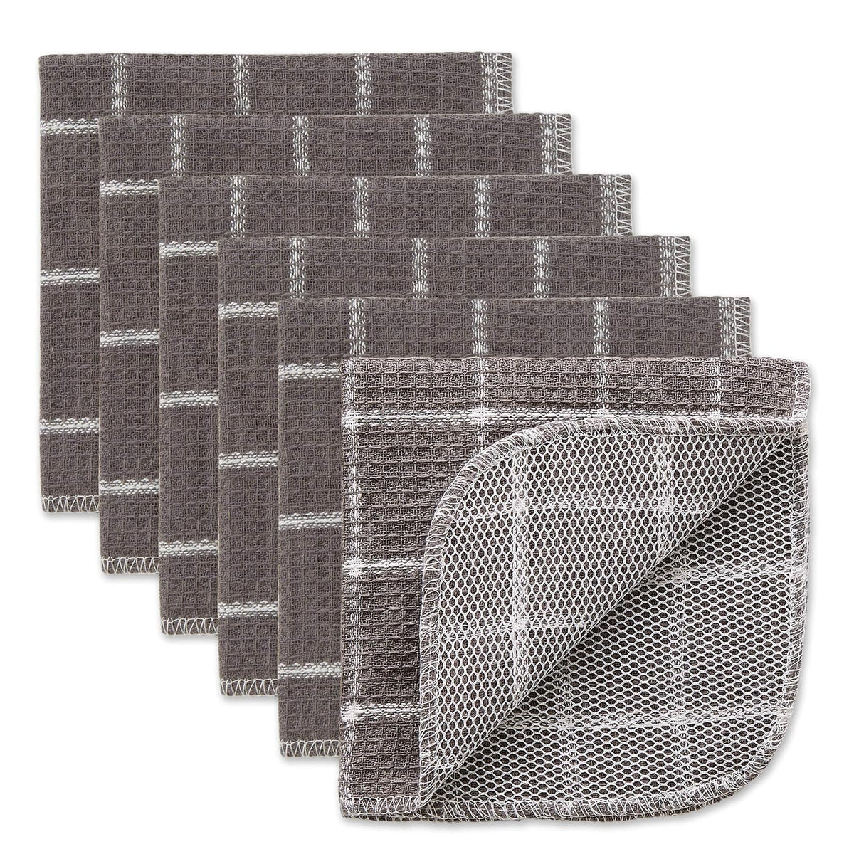 DII Juego de 6 Paños de Cocina de Algodón y Poliéster - Gris - Blanco - 12x12'