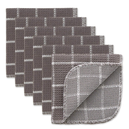 DII Juego de 6 Paños de Cocina de Algodón y Poliéster - Gris - Blanco - 12x12'