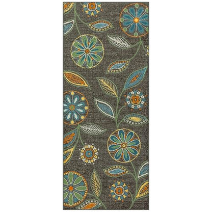 Maples Rugs Reggie - Alfombra Floral para Corredor, Fabricada en Estados Unidos, Lavable, Antideslizante para Cocina, Pasillo y lavandería, 2 pies 6 Pulgadas x 6 pies, Gris Oscuro
