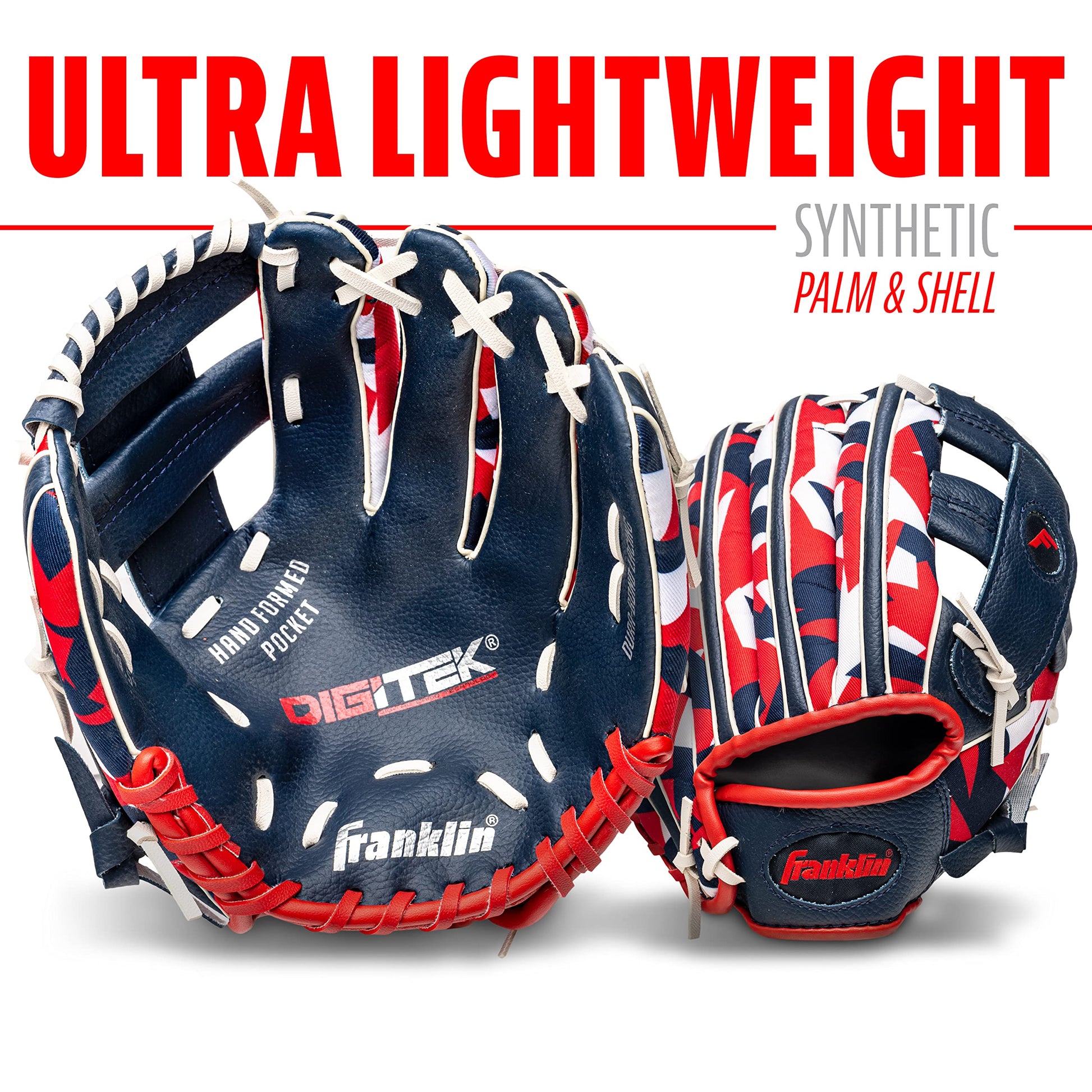 Franklin Sports 22858 Guantes de béisbol Unisex para Adolescentes de 9.5 Pulgadas, para niños, niñas, jóvenes, Azul Marino/Rojo, Talla 9.5 de EE. UU