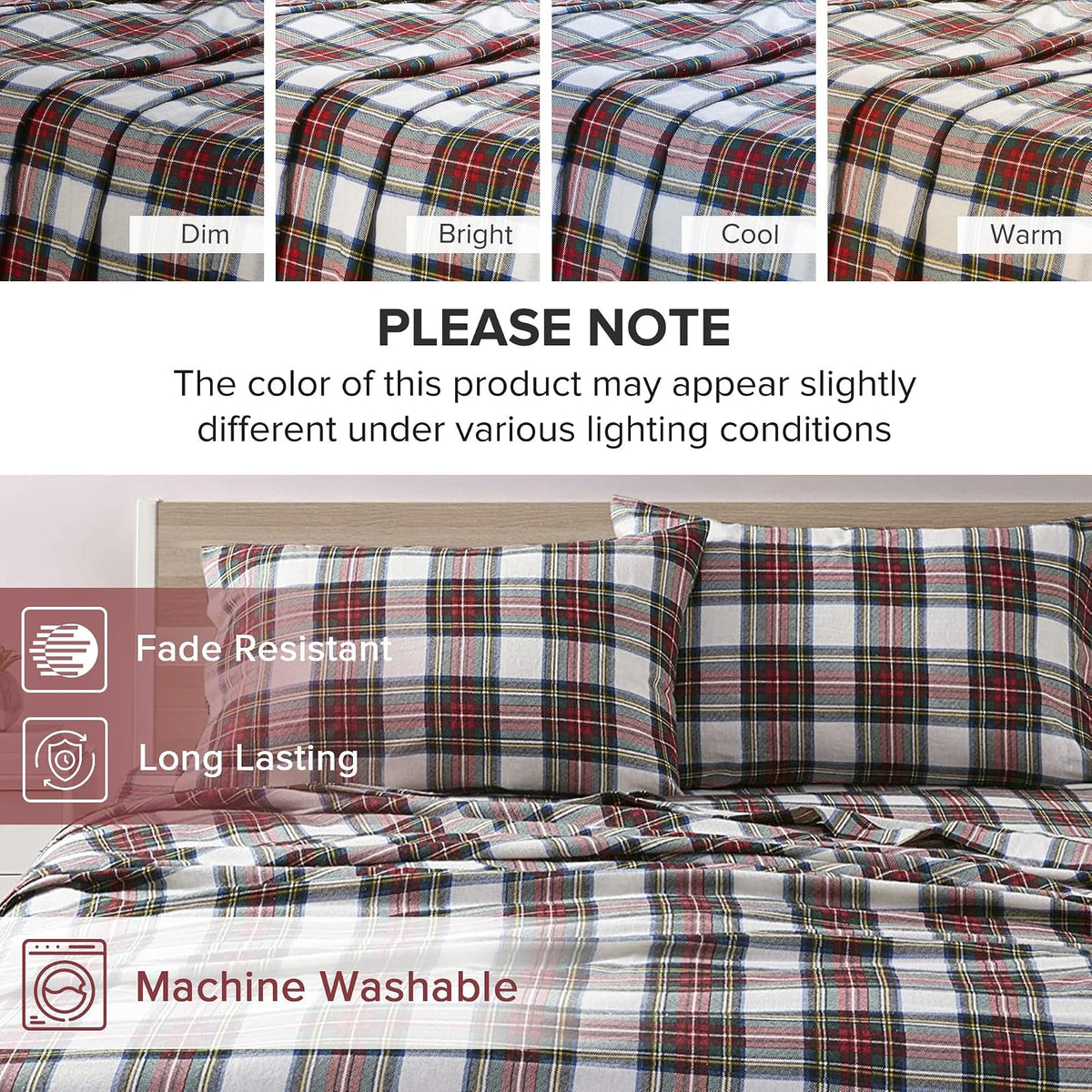Comfort Spaces - Sábanas de Franela de algodón Transpirable con Bolsillos Profundos y Funda de Almohada, tamaño Individual, a Cuadros, Gris/Rojo, 6 Piezas