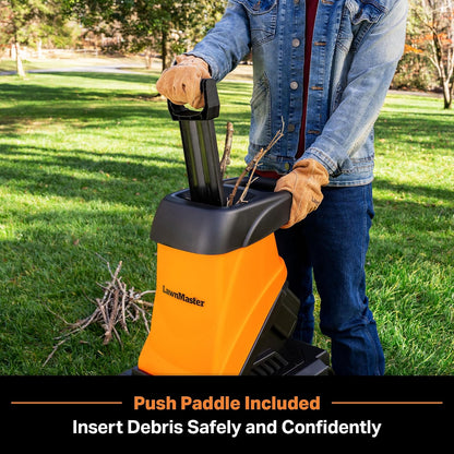 LawnMaster FD1504 - Trituradora eléctrica de madera de 15 amperios con contenedor de colección