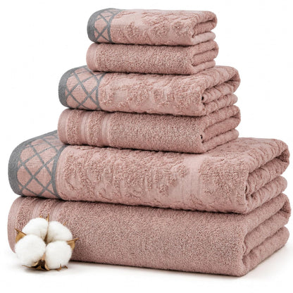 Modern Threads Juego de 6 Toallas de algodón Peinado de Damasco, ultrasuave, 550 g/m², 100% con Bordes Adornados [melocotón]