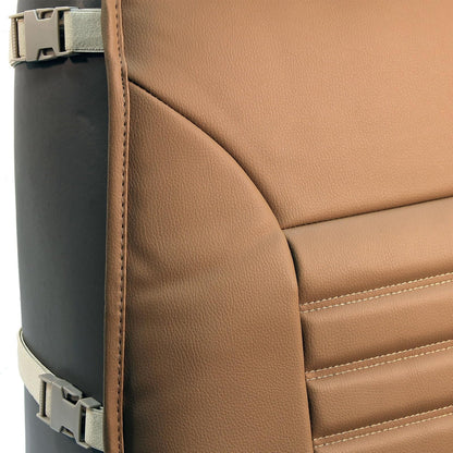 FH GROUP PU206TAN102 Tan Multifunctional Quilted Leather Front Seat Cushion, Set of 2 (W. Seatback Organizer Storage - Airbag Safe)
