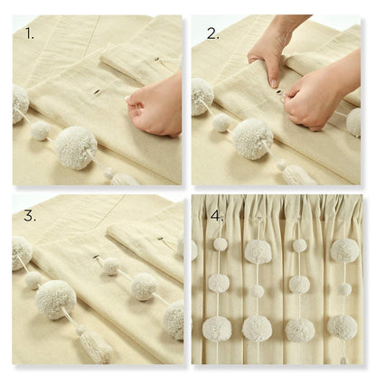 Lush Decor Cortina de Ducha de Lino con Pompones Bohemios, 72 x 72 Pulgadas, Color Blanco Roto