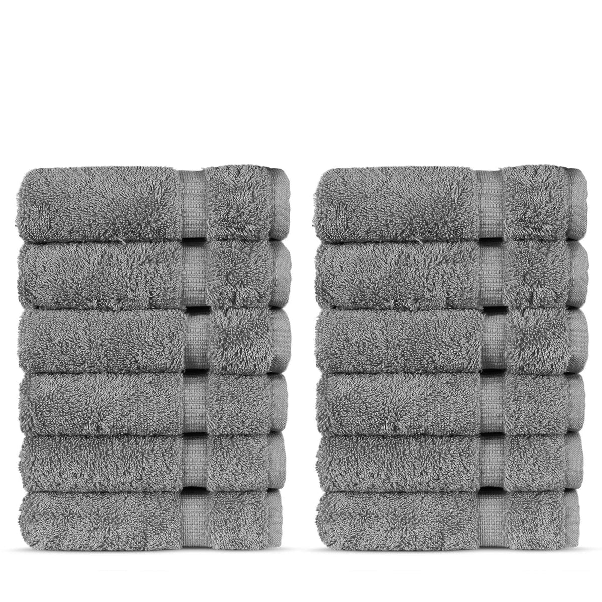 Chakir Turkish Linens - Toalla de hotel de lujo y spa, 100% Algodón turco genuino, Paño de lavado, Color Gris, Juego de 12