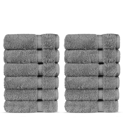Chakir Turkish Linens - Toalla de hotel de lujo y spa, 100% Algodón turco genuino, Paño de lavado, Color Gris, Juego de 12