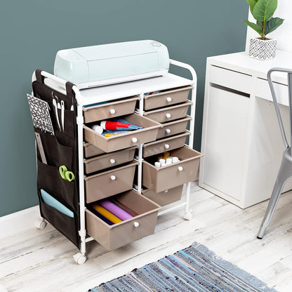 Honey-Can-Do Honey Can Do Carrito de almacenamiento con ruedas de metal de 12 cajones con bolsillos laterales CRT-09104 blanco