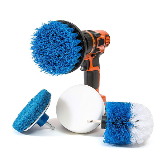 RevoClean - Kit de 4 Piezas para Taladro eléctrico, Multiusos para Ahorrar Tiempo, Perfecto para Limpiar lechada, Azulejos, mostrador, Ducha, Parrilla, Piso, Cocina, Azul y Blanco