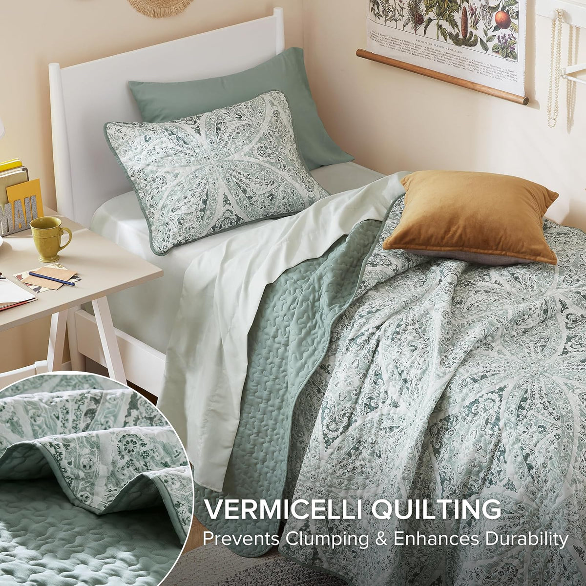 Comfort Spaces - Juego de edredón Estilo Bohemio para Cama Individual Reversible con diseño de Fideos para Todas Las Estaciones, Ligera, Colcha de Invierno, Fundas de Almohada, Gloria, Individual o