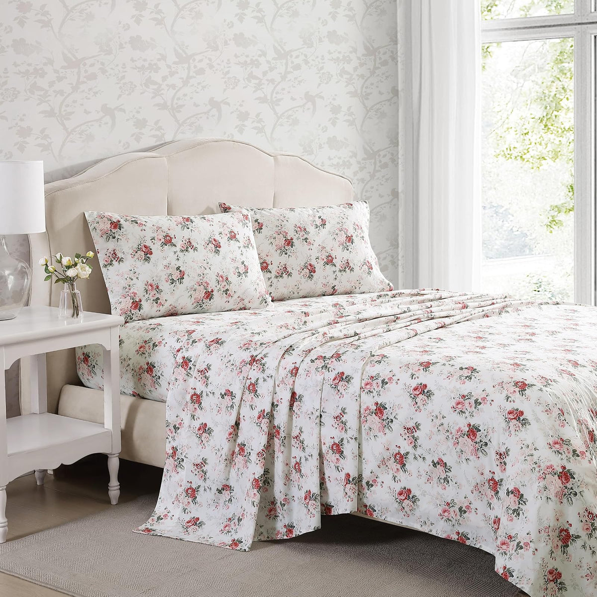 Laura Ashley Juego de Sábanas Queen Percal Ashfield | Beige, Individual, 4 piezas, tela de algodón