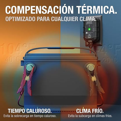 NOCO GENIUS1: Cargador de batería Inteligente 6V/12V 1A – Mantenedor automático, Cargador Lento y desulfatador con protección contra sobrecarga y compensación térmica – para baterías Plomo y Litio