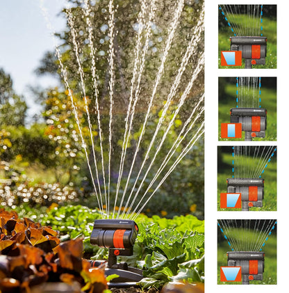 GARDENA 20575 | Hasta 2300 pies cuadrados - ZoomMaxx Aspersor oscilante ajustable en el escalón de metal para riego de césped de gran área con roscas de manguera de EE. UU., patio y jardín. Gardena