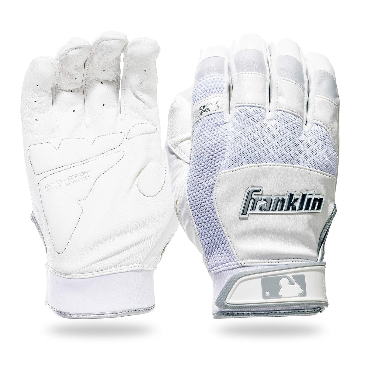 Franklin Sports Guantes de Bateo MLB Shok-Sorb X - Juvenil Mediano - Blanco - Blanco