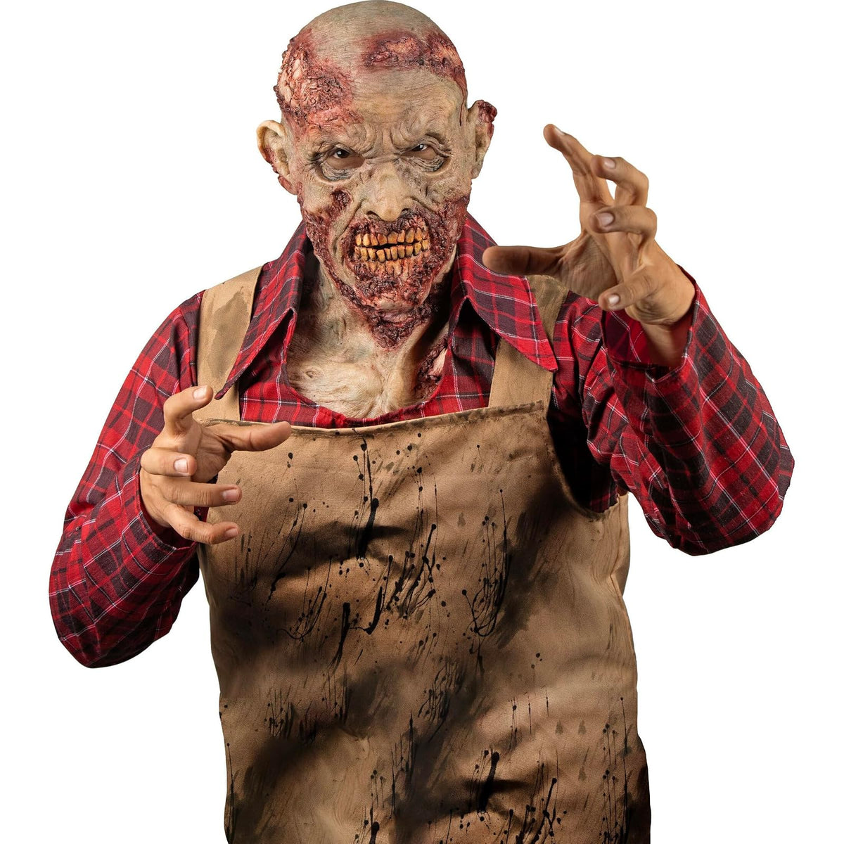 Ghoulish Productions Máscara Zombie Hyper de Látex con Cuello Integrado | Diseño Hiperrealista Pintada a Mano para Halloween Cosplay Terror Fiestas | Beige Talla M