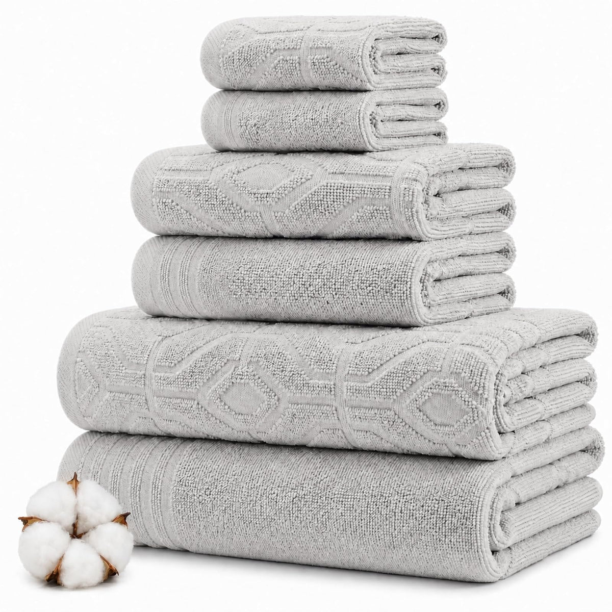 Modern Threads - Juego de 6 Piezas, 2 Toallas de baño, 2 Toallas de Mano, 2 paños de baño teñidos con Diamante, Juego de Toallas de Jacquard, Color Plateado - Estándar - Plata