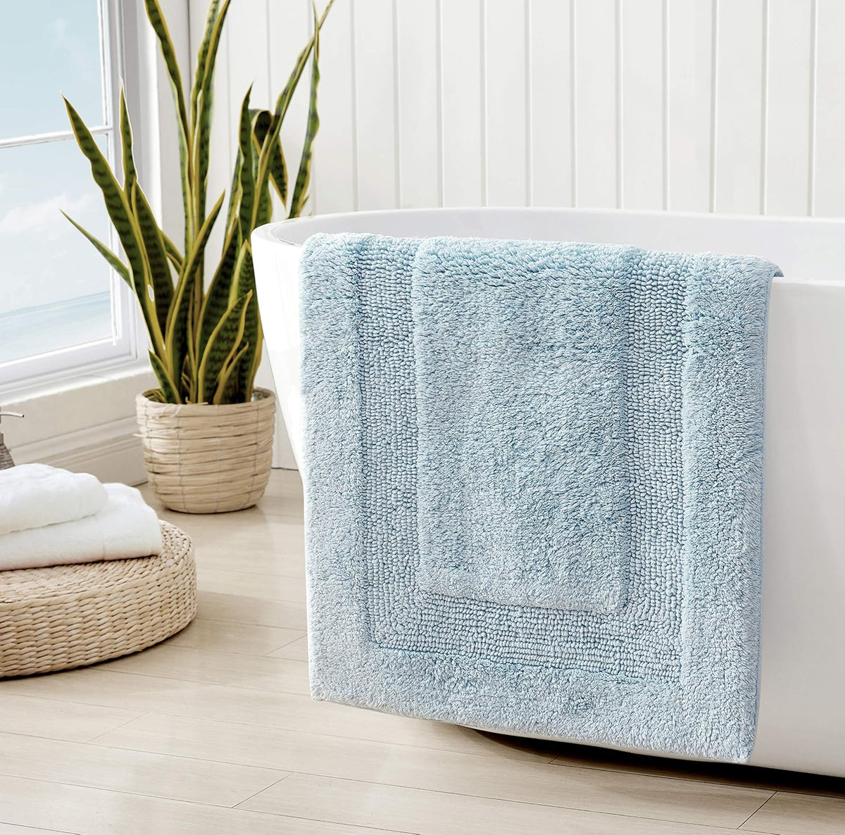 Tommy Bahama Eddie Bauer - Alfombra de baño de algodón Suave, súper Absorbente y de Secado rápido (Blanco Logan, 60 x 22 Pulgadas)