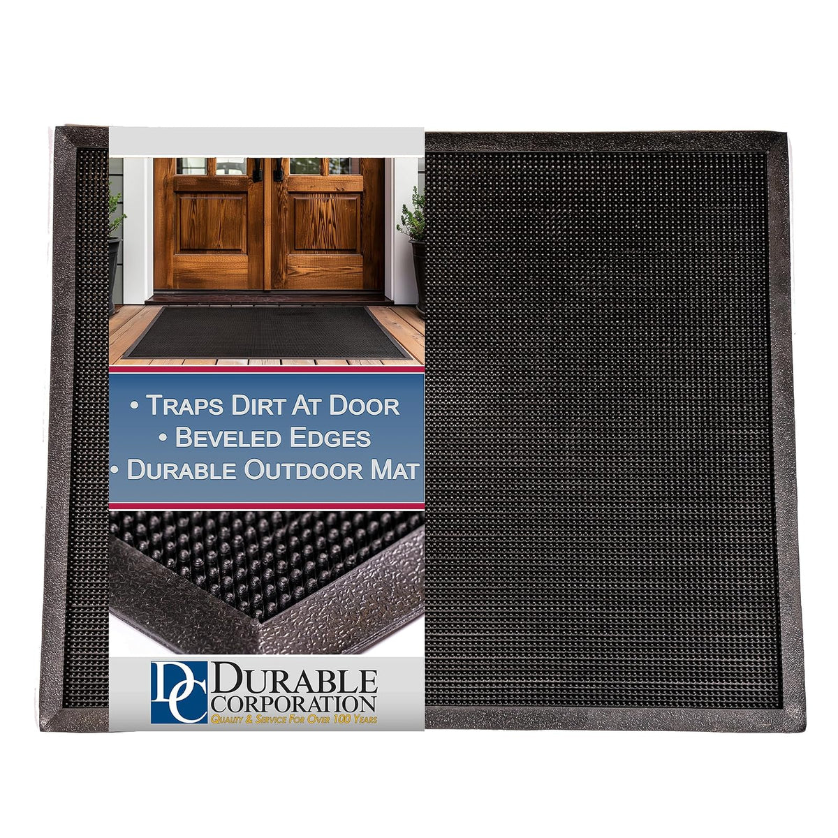 Tapete resistente para entrada al aire libre con punta de hule, Negro, 16" x 24"